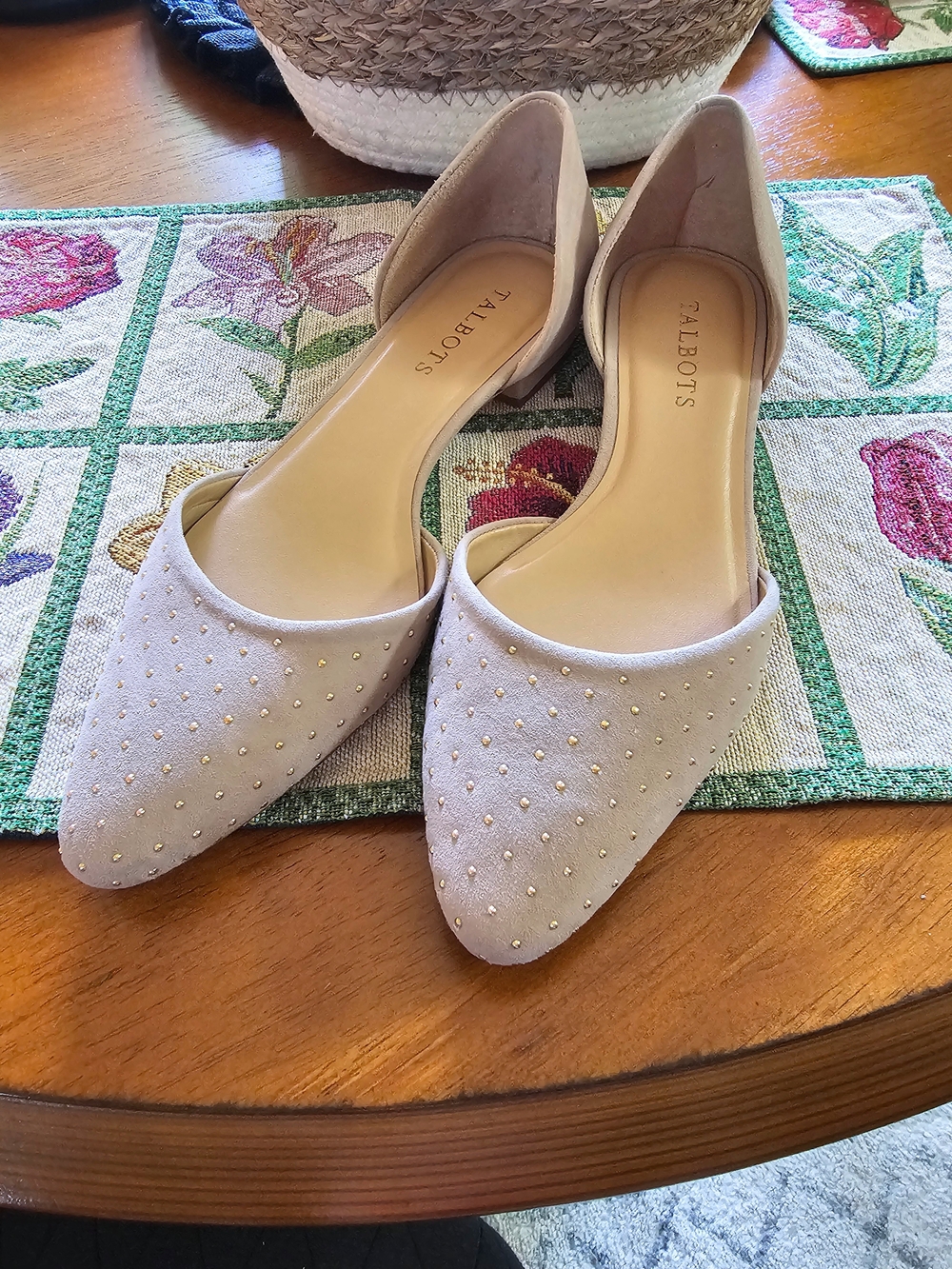 Talbots Studded Edison D'Orsay Flats in Camel